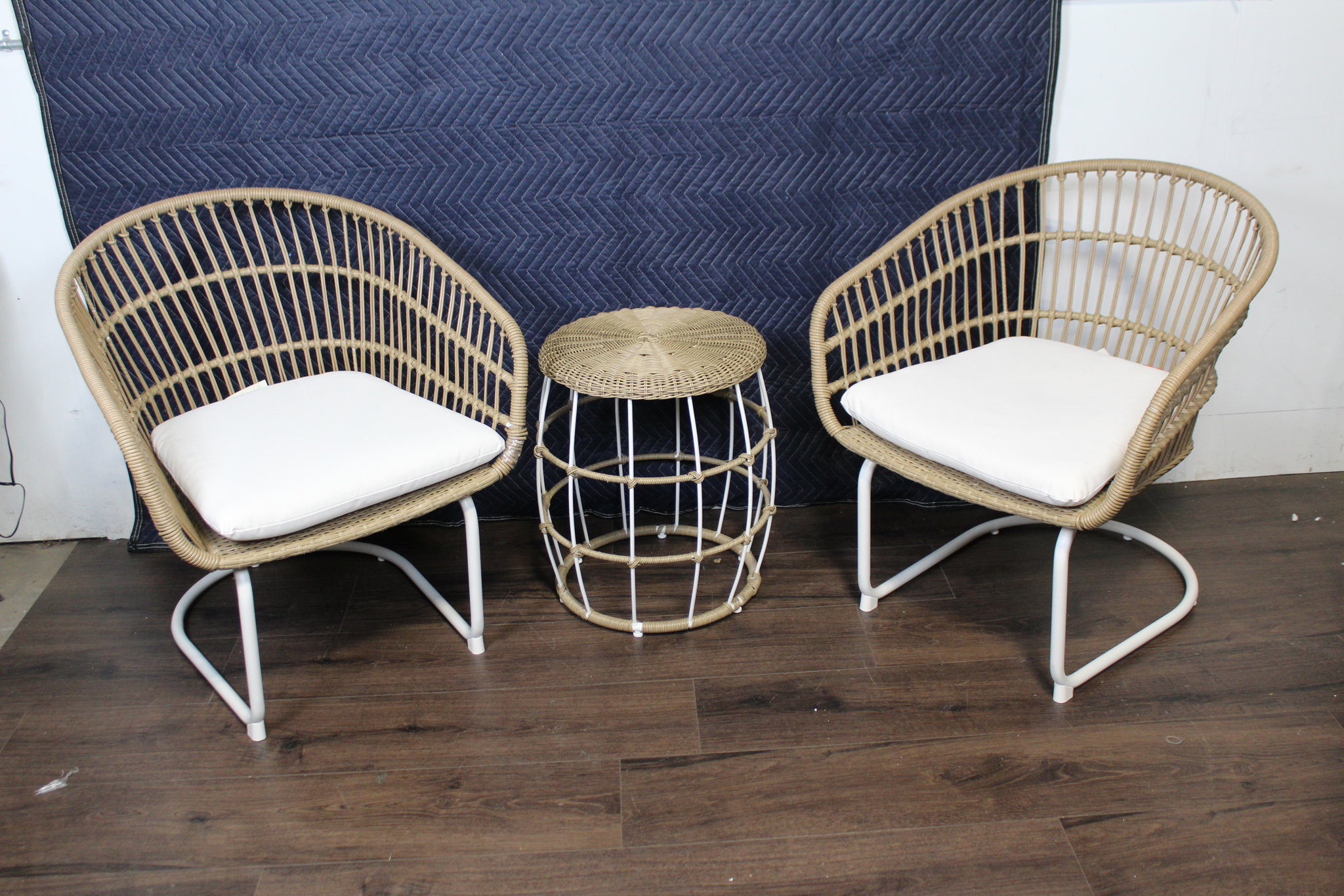 Picture of Opalhouse Southport 3pc Wicker Motion Patio Chat Set Metal Legs Natural/White