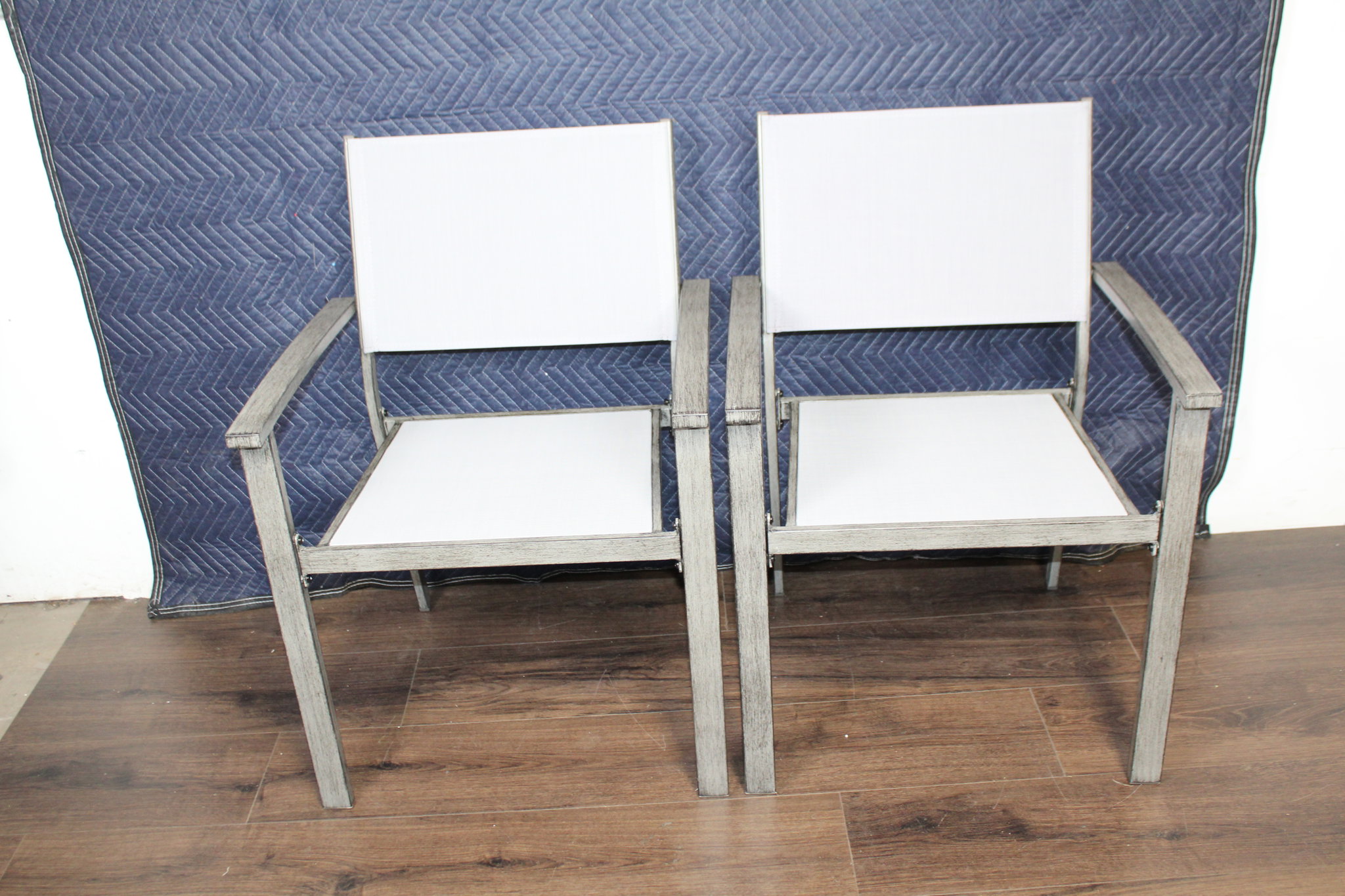 Picture of Set Of 2 Teak And White Mesh Outdoor Chairs