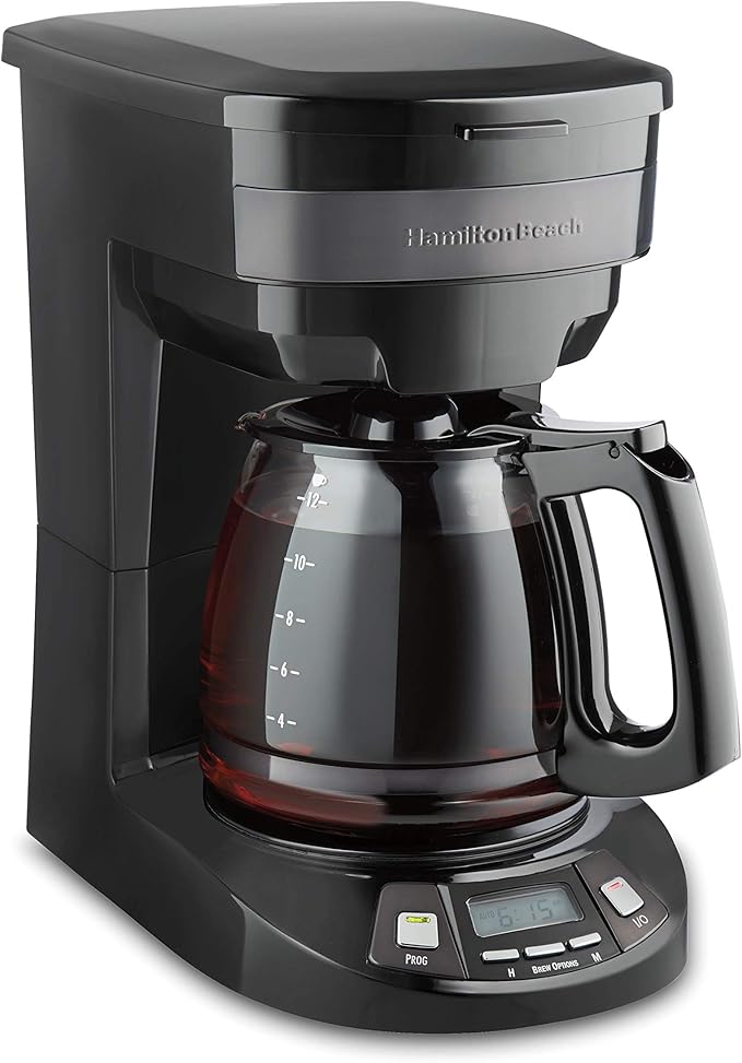 Picture of Hamilton Beach 12 Cup Programmable Coffee Maker - Black - 46290: Drip Coffee Machine, Nonstick Hot Plate, Brew Pause