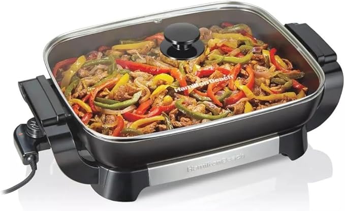 Picture of Hamilton Beach 20.5" Durathon Ceramic Reversible Nonstick Electric Skillet Black: 1500W Electric Pan, Dishwasher-Safe Parts