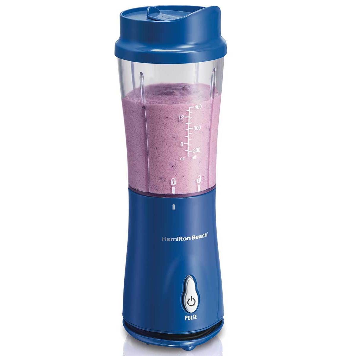 Picture of Hamilton Beach Portable Blender for Shakes and Smoothies with 14 Oz BPA Free Travel Cup and Lid, Durable Stainless Steel Blades for Powerful Blending Performance, Blue (51132)