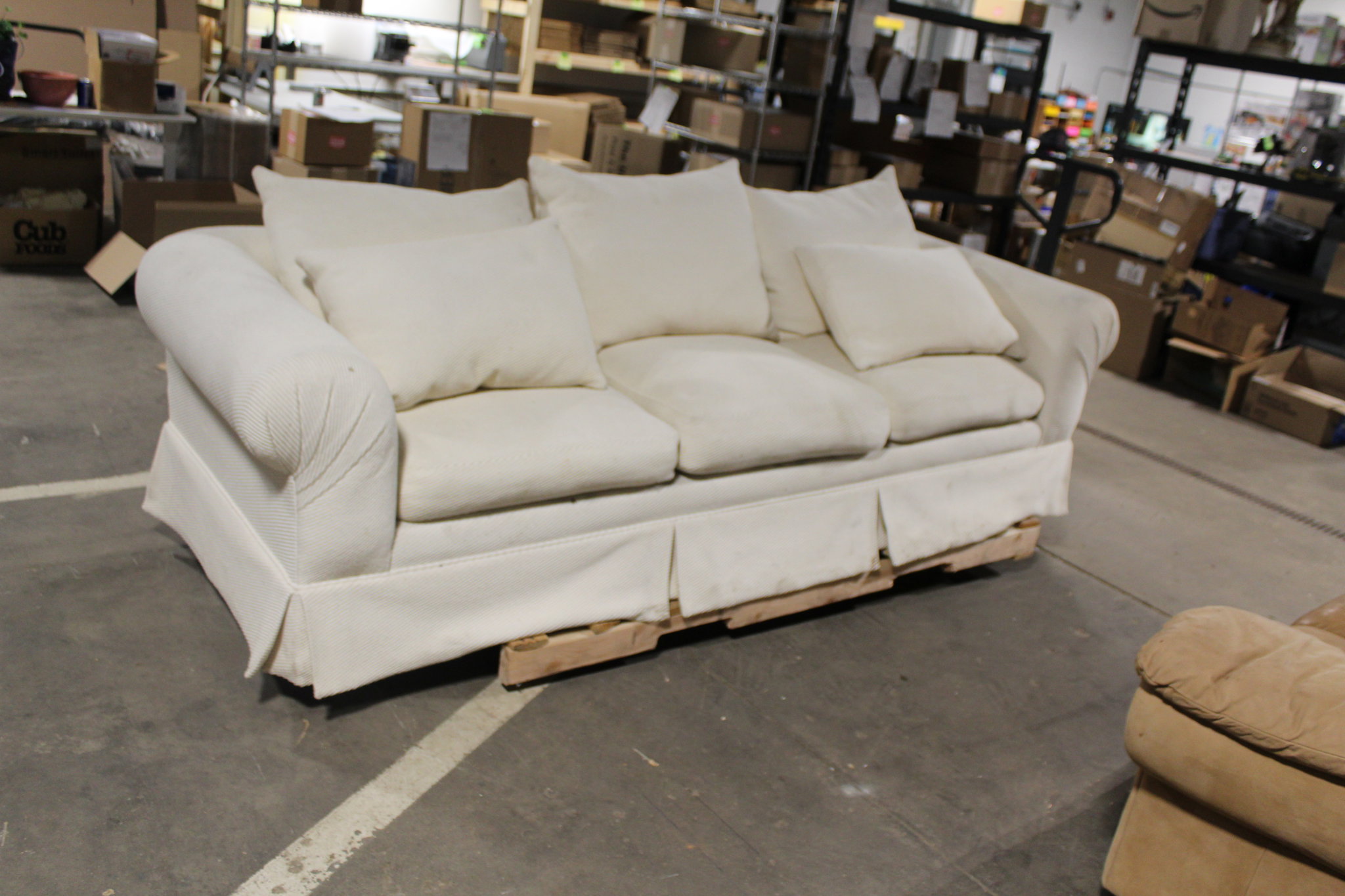 Picture of Kreiss Collection White Fabric Sofa with Cushions
