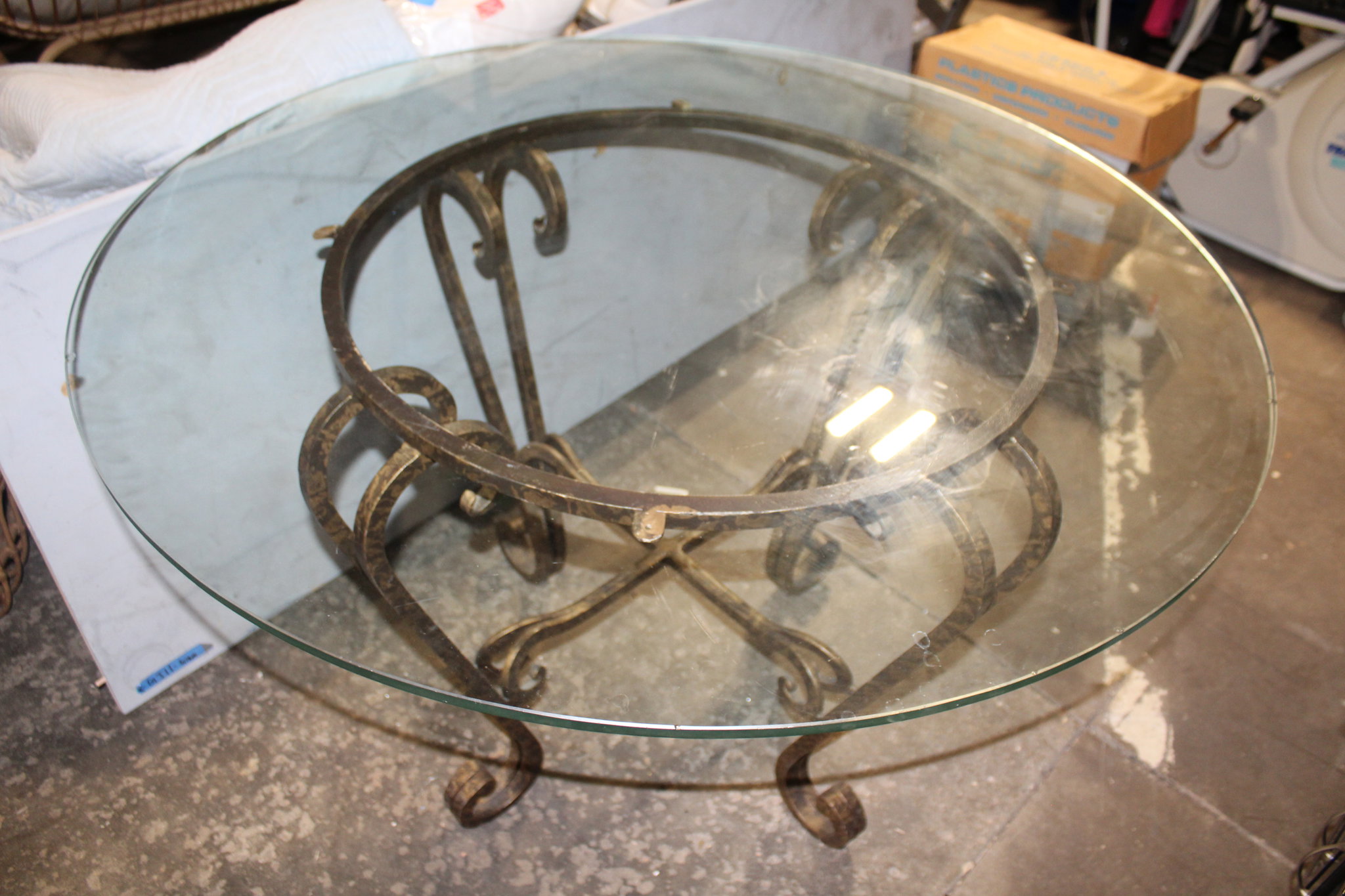 Picture of Vintage Brass and Glass Round Table with Decorative Metal Base