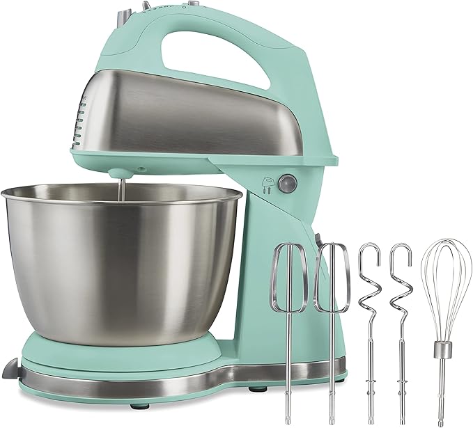 Picture of Hamilton Beach Classic Stand and Hand Mixer, 4 Quarts, 6 Speeds with QuickBurst, Bowl Rest, 290 Watts Peak Power, Blue